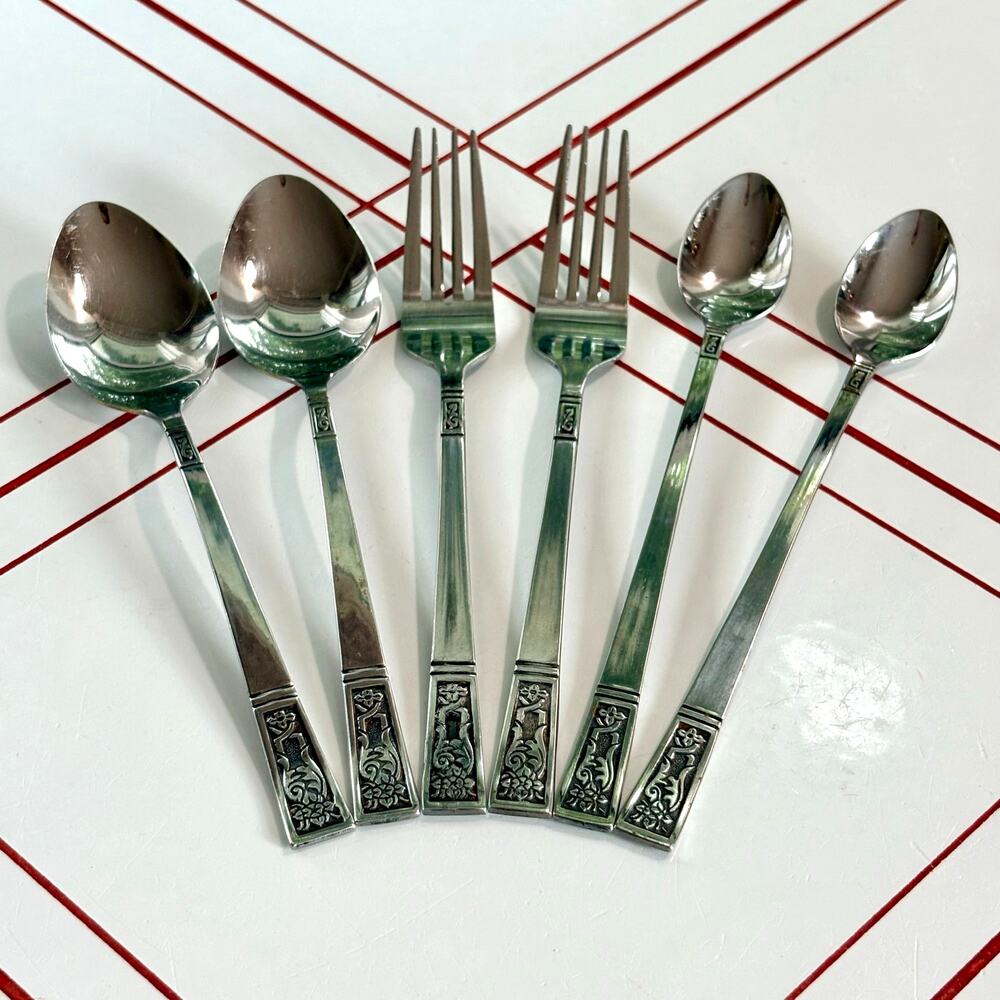 Vintage EKCO Eterna Santa Clara Flatware 6 Pc Iced Tea Fork Soup Spoons Japan